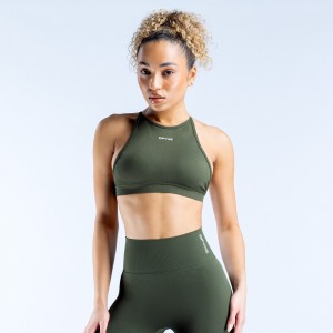 DFYNE Dynamic High Neck Backless Sports BH Dame Olivengrønne | 28465-IBZD