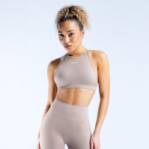 DFYNE Dynamic High Neck Backless Sports BH Dame Beige | 28506-LXEC