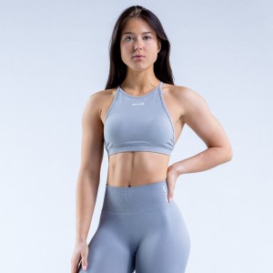 DFYNE Dynamic High Neck Backless Sports BH Dame Lyse Grå | 74619-MKFQ