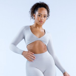 DFYNE Ignite Twist Front Crop Top Dame Lyse Grå | 92736-APFK