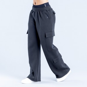 DFYNE Lanyi Edit Wide Leg Cargo Joggebukse Dame Svarte | 43827-OZDU