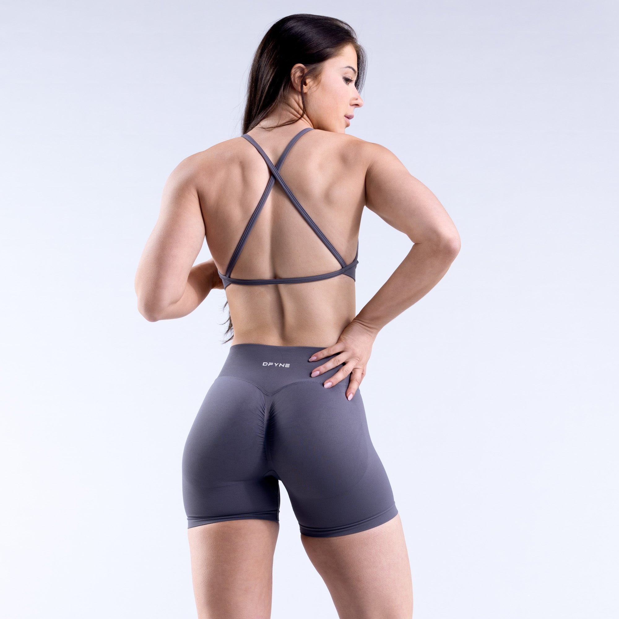 DFYNE Dynamic High Neck Backless Sports BH Dame Mørke Grå | 82961-CYWV