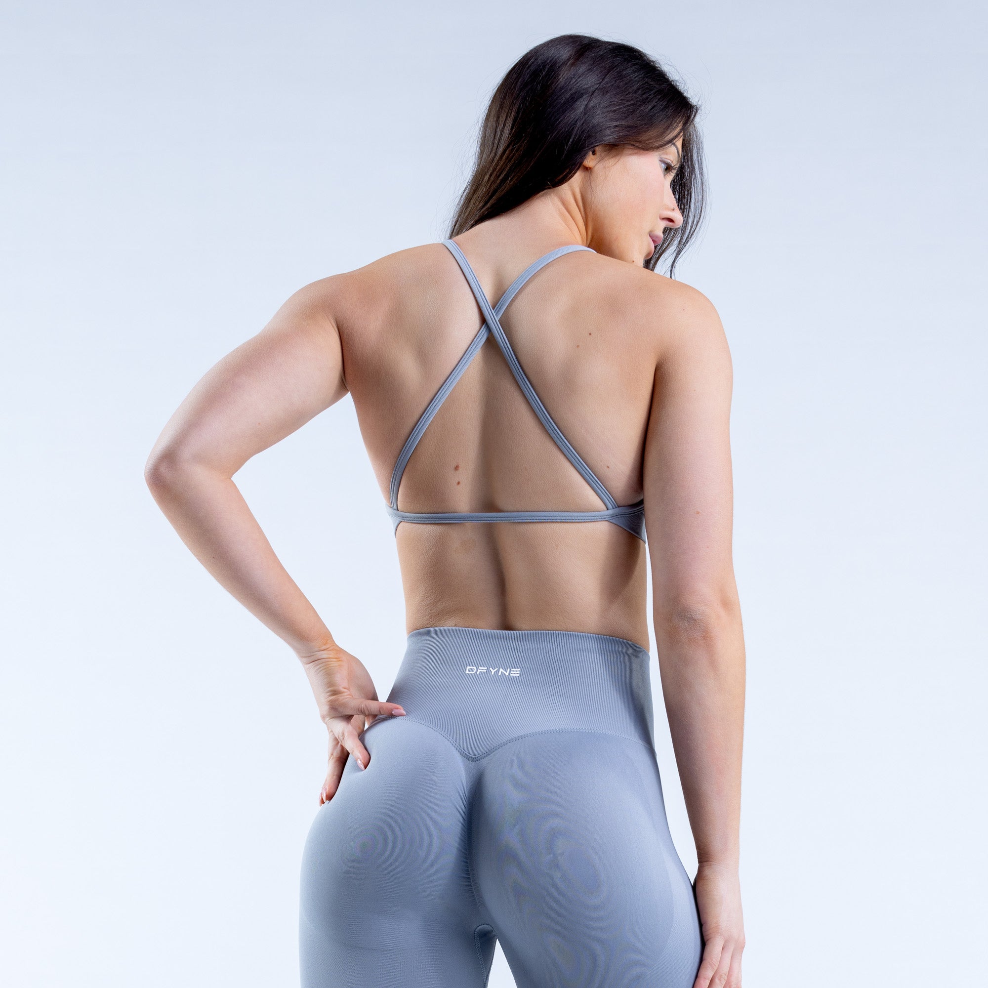 DFYNE Dynamic High Neck Backless Sports BH Dame Lyse Grå | 74619-MKFQ