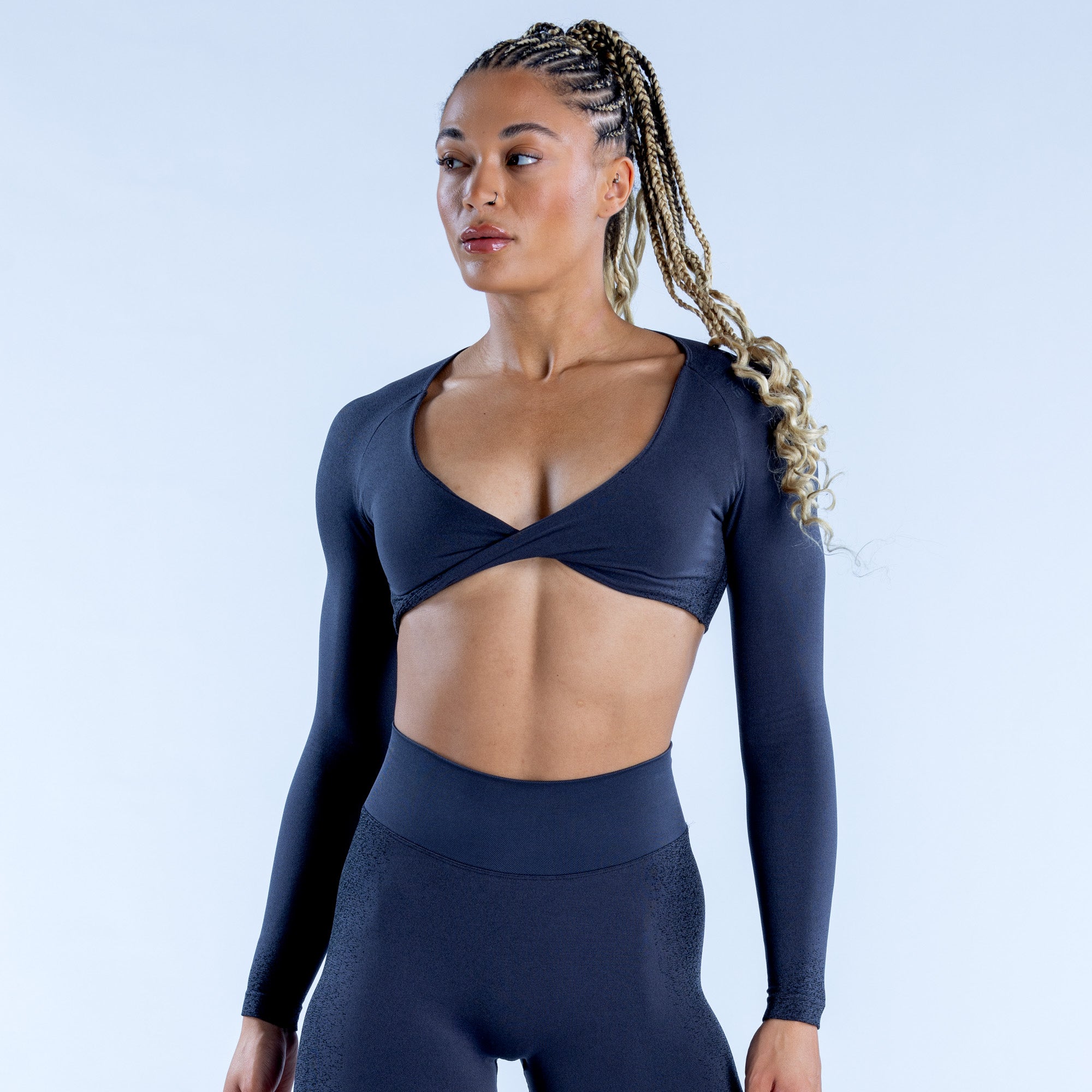 DFYNE Ignite Twist Front Crop Top Dame Grå | 72839-MRXF
