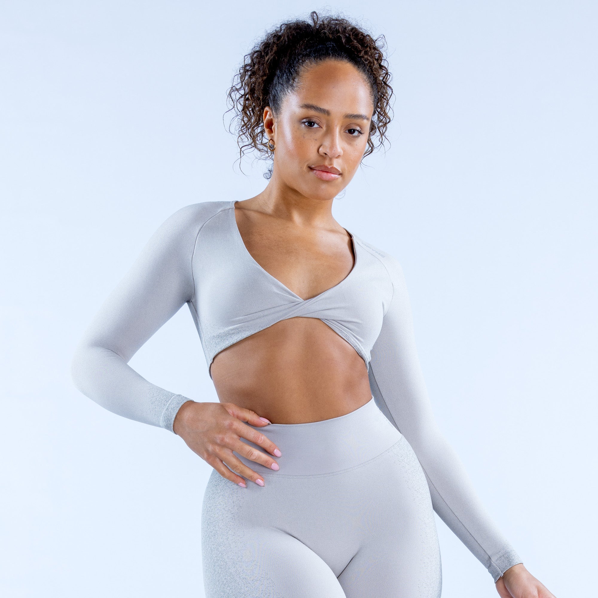 DFYNE Ignite Twist Front Crop Top Dame Lyse Grå | 92736-APFK