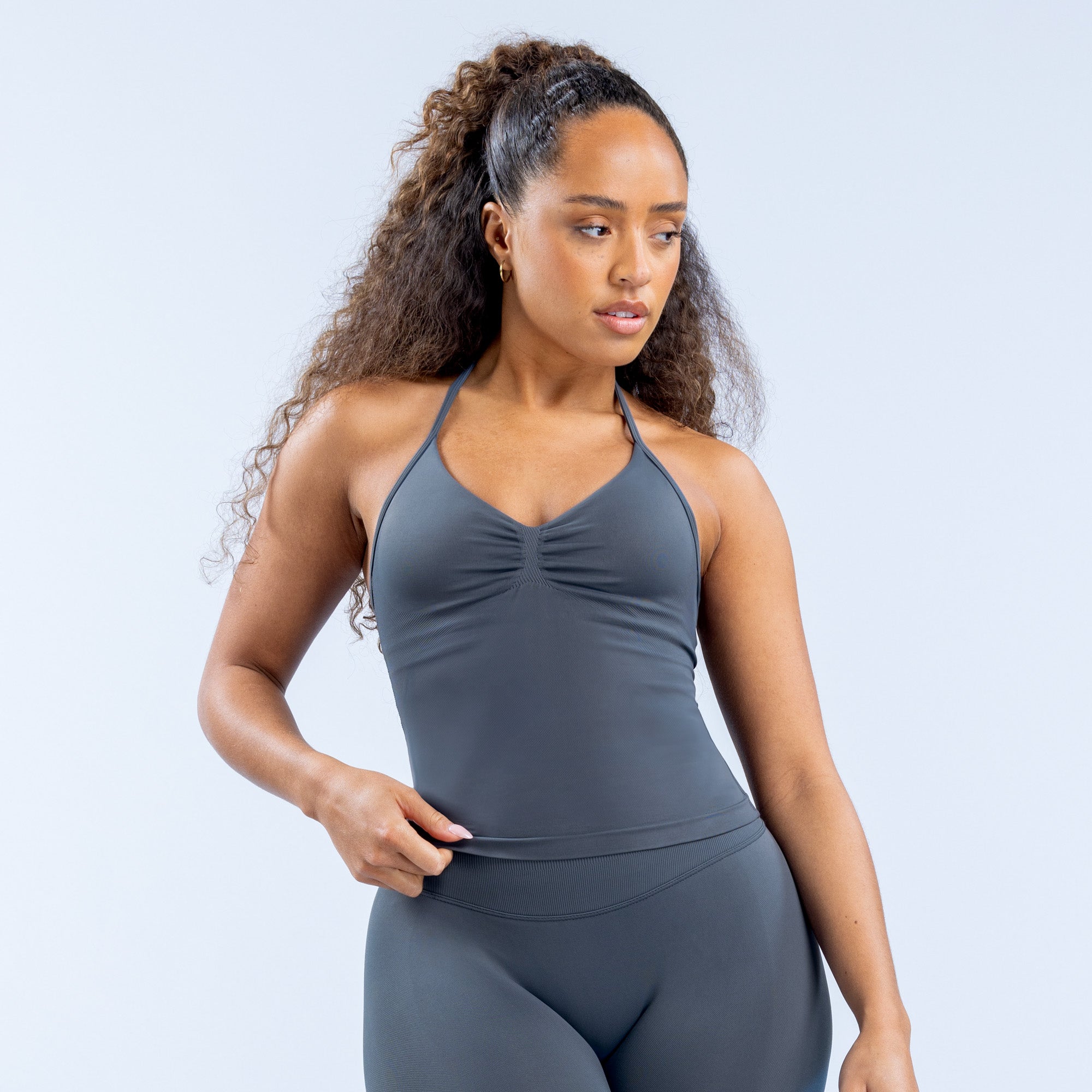 DFYNE Impact Longline Strappy Top Dame Grå | 93857-WTUX