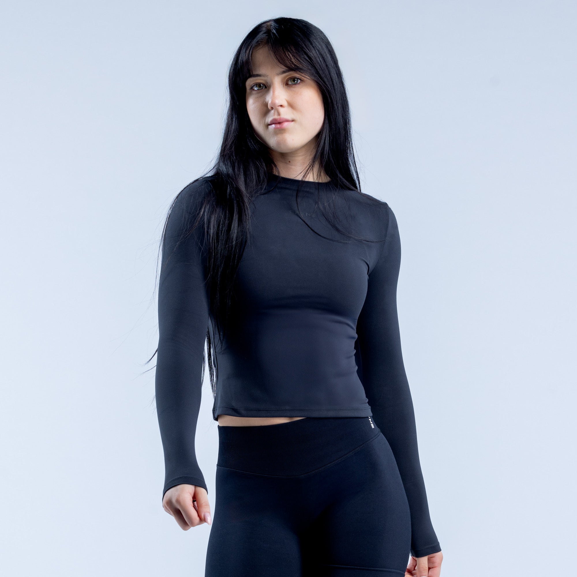 DFYNE Origin Fitted Long Sleeve Top Dame Svarte | 42710-GYLJ