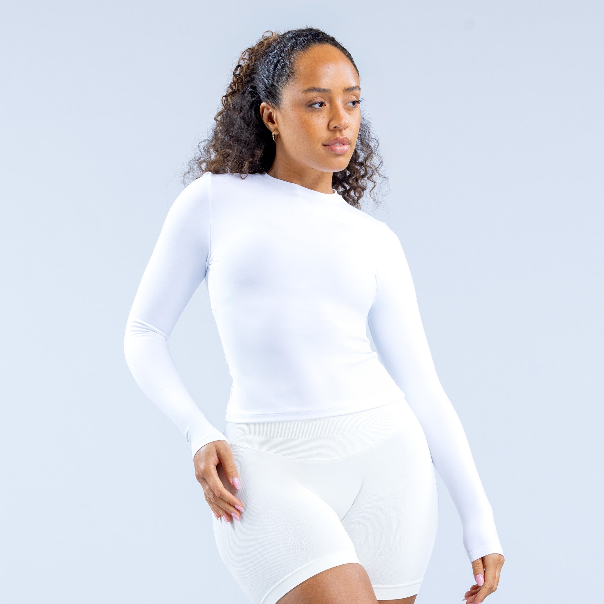 DFYNE Origin Fitted Long Sleeve Top Dame Hvite | 71408-YZSQ