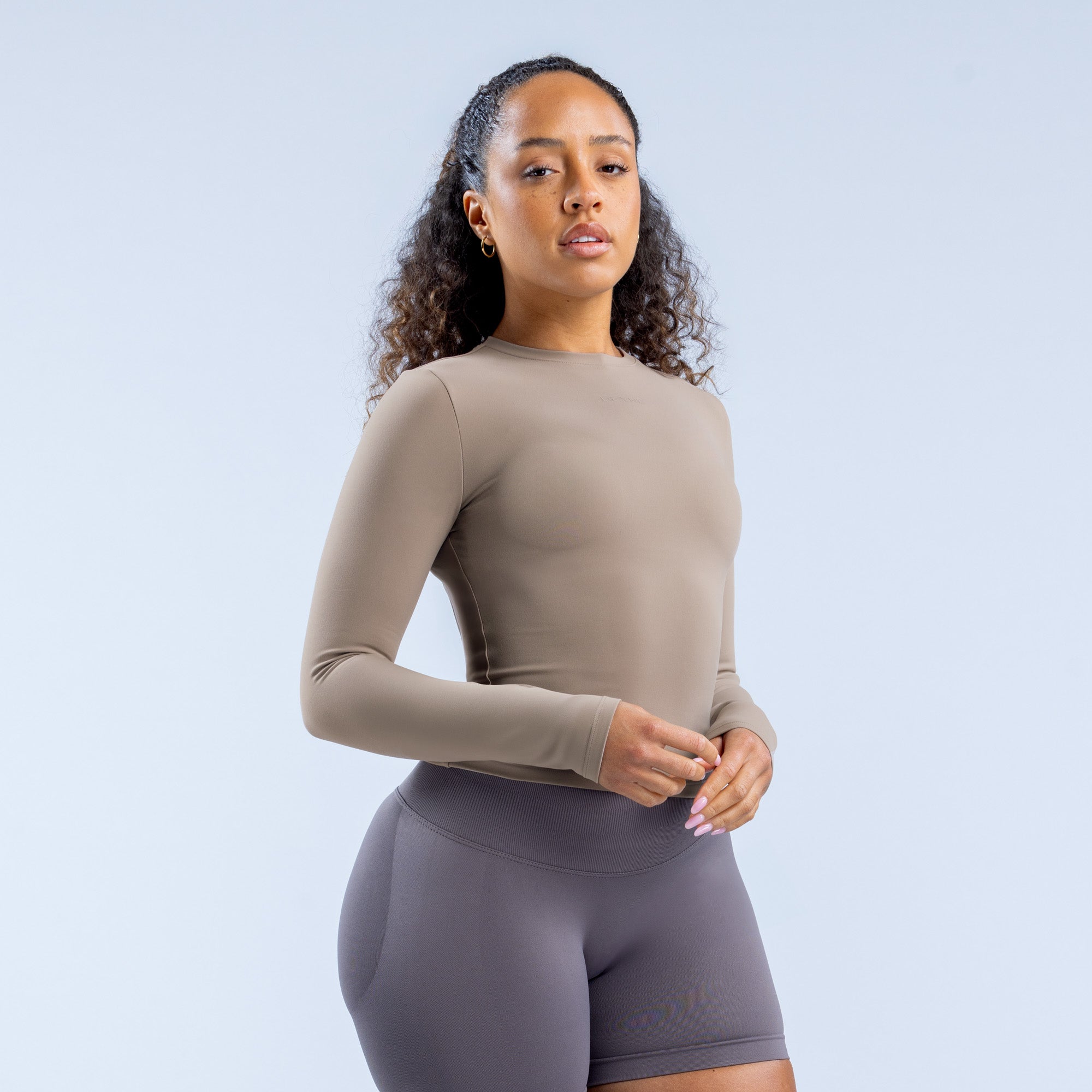 DFYNE Origin Fitted Long Sleeve Top Dame Khaki | 84105-BSWK
